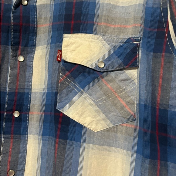 Levi's Blue Plaid Men's Shirt button up collared long sleeve size large top - Picture 6 of 11